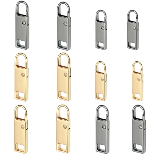 Urmspst Cerniera Tira Sostituzione (Aggiornato 2022), 12 Pezzi Cerniere Rimovibili Linguette per Bagagli Abbigliamento Giacche Zaini Borsa (2 Dimensioni, 2 Colori Oro, Nero Brillante)