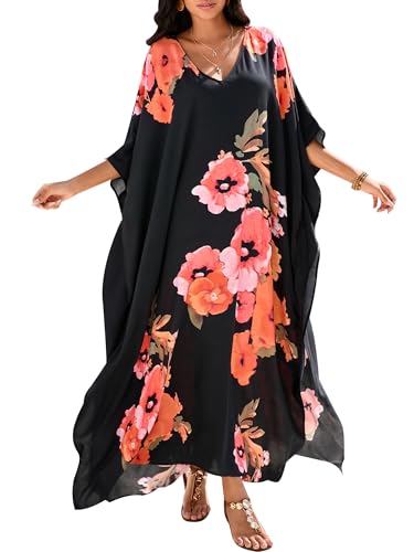 Image of Moss Rose Kaftan Dresses for Women V Neck Summer Swimsuit Cover up Caftan Maxi Beach Dresses