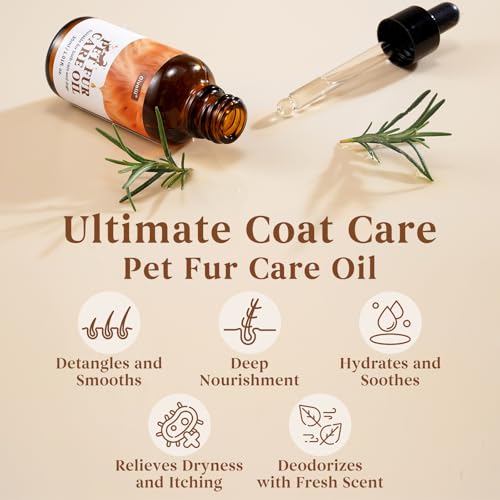 Image of Pet Fur Care Oil Detangles, Reduces Shedding Leave-in Conditioner for Dogs & Cats - Strengthen, Moisturize & Restore Natural Luster to Your Pet's Coat, 1.01 fl. Oz