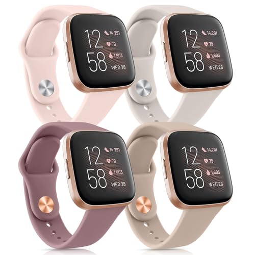 4 Pack Silicone Bands Compatible with Fitbit Versa 2 / Versa/Versa Lite/Versa SE, Classic Soft...