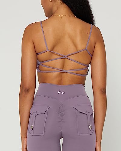 Image of Danysu Backless Sports Bra Soft Workout Tops with Removable Padded Yoga Training Bras Strappy Going Out Top