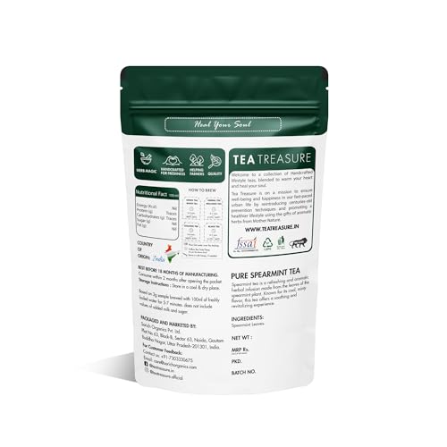 Image of Tea Treasure Spearmint Herbal Tea for PCOS PCOD - 100gm | Hormonal Balance, Reduces Facial Hair & Acne, Digestion Support | Caffeine Free Mint Tea