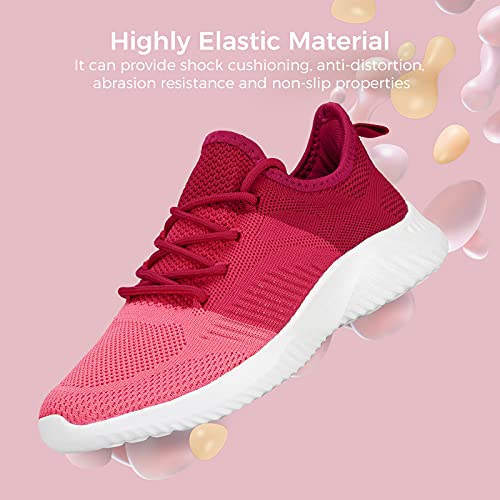 Image of Flysocks Slip On Sneakers for Women-Non Slip Gym Sports Shoes Lightweight Comfortable Walking Tennis Shoes, B- Rose Watermelon Red Pink, 7