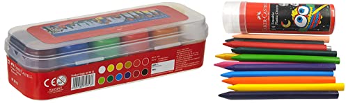 Image of Faber-Castell Poster Color Tin Box - Pack of 12 Erasable Crayon Tin Set - Pack of 12 + 2 FREE Gold and Silver