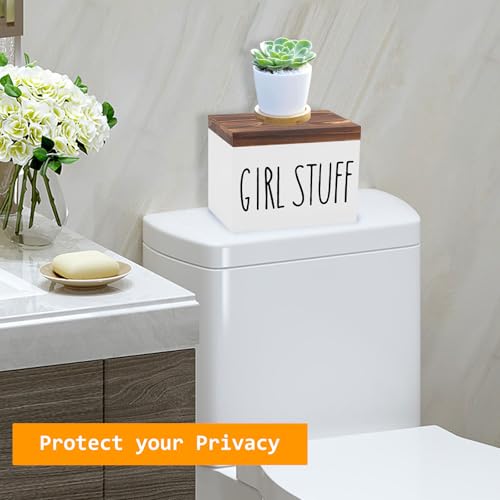 2 Fächer Tampon Aufbewahrung Badezimmer, Holz Binden Aufbewahrung Badezimmer Aufbewahrung für Binden Abnehmbare Aufbewahrungsbox Hygieneartikel Bad mit Deckel, für Mädchen, Frauen, Damen (Weiß)