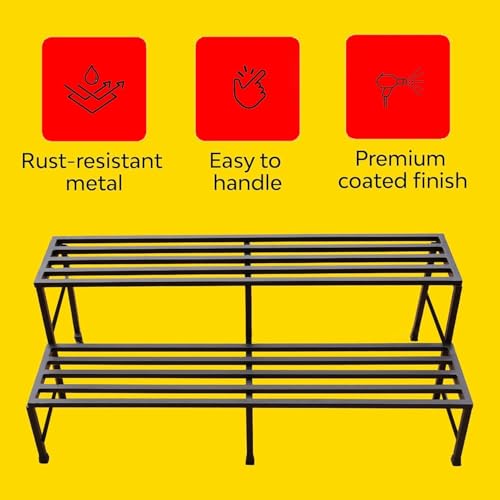 Image of IRON LANDS OAK 2 Step 37 Spectacular 3 Feet Heavy Duty Metal Perfect Plant Stands Display Rack Indoor & Outdoor for Your Home Balcony Hotel and Garden Decor (Black)