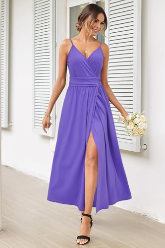 Image of Newshows Women's 2026 Lightweight Summer Wedding Guest Beach Vacation Casual V Neck Split Flowy Maxi Dress