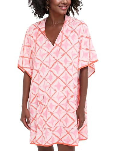 RIATOUR Womens Summer Terry Cloth Beach Swimsuit Cover Up Hooded V Neck Swimwear Dress Resort Wear with Pocket (PinkStars-M)