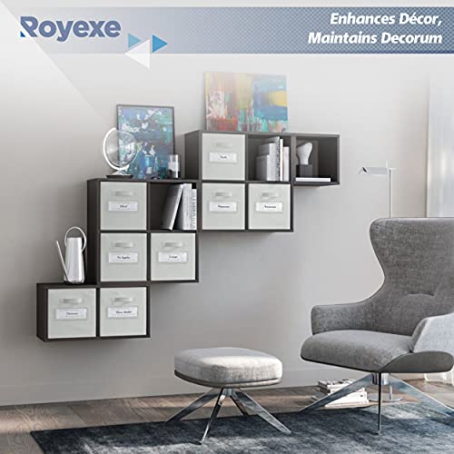 Royexe Storage Cubes - 11 Inch Cube Storage Bins (Set of 8). Features Large Label Window & Dual Handles & Fabric Cubby Organizer Baskets | Foldable Closet Shelf Organization Boxes (Light Grey)