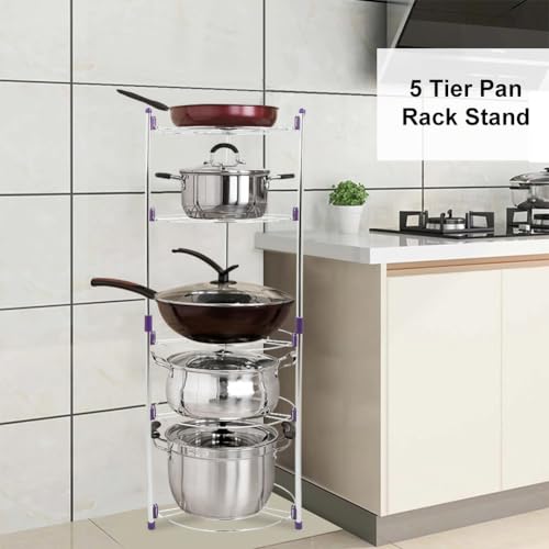 Pot Rack Pan Saucepan Stand 5 Tier Wire Shelving Unit Stand Home Multi-Functional Kitchen Pans Pots Storage Shelf Organizer Holder Standing for Home Kitchen Bath Room - Image 3