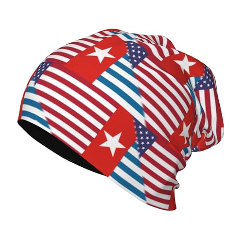 American Flag and West Papua National Flag Kids Leisure Elastic Knitted Hat Junior Large Size Knit Cap Child Beanie Black
