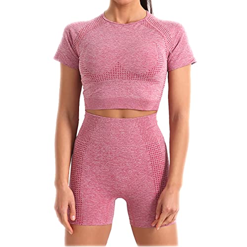 Veriliss 2 Stück Damen Yoga Trainingsanzüge Sportanzug Jogginganzug Kurzarm Und Shorts Set Fitness Anzug Trainingsoutfits