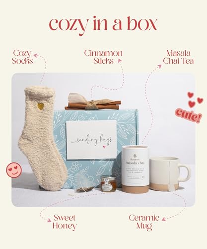 Image of UnboxMe Tea Gift Basket for Women - Valentines Self Care Box with Cozy Socks, Mug, Chai Tea, Honey & Cinnamon, Relaxation Care Package