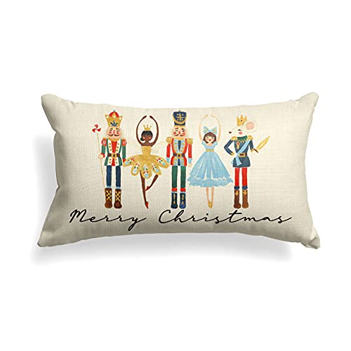 AVOIN colorlife Merry Christmas Nutcracker Throw Pillow Cover, 12 x 20 Inch Winter Holiday Party Cushion Case Decoration for Sofa Couch