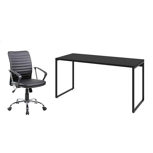 Conjunto de Mesa Kuadra I 150 cm com Cadeira de Escritório Diretor Giratória Oslo Preta