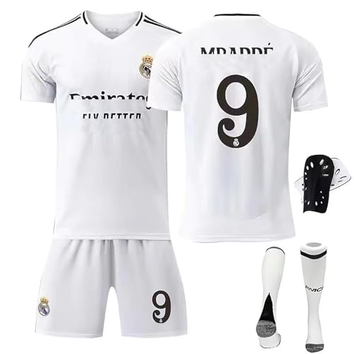 sinirttou Conjunto de Fútbol de Jersey para Niños, Chándal de fútbol Pantalones Cortos Calcetines Conjunto con Espinilleras, Camiseta de fútbol N.º 9, Camiseta de Fútbol para Niño y Niña(Talla 26)