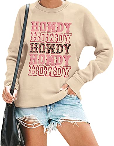 Bangely Women Howdy Cowgirl Sweatshirt Leopard Retro Western Southern Pullover Bachelorette Party Long Sleeve Shirts #TOP7