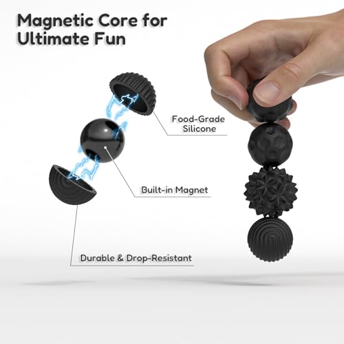 Image of Magnetic Sensory Fidget Ball Toy Silicone-Coated Stress Relief Balls Ideal for Adults Teens Relieve Stress Boost Focus (Black)