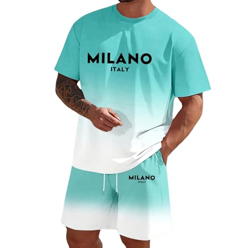 Ensemble t-shirt et short décontracté homme imprimé lettres dégradées coupe standard confortable