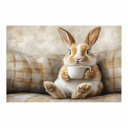 Toile lapin violet rigolo deco chambre et salle de bain retro 70x100