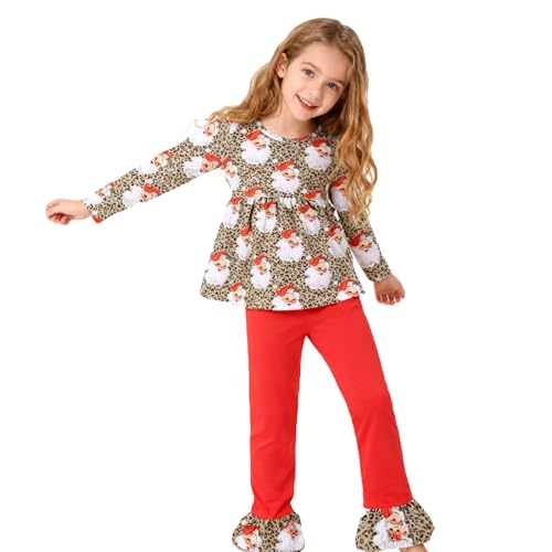 Image of Thanksgiving Toddler Girls Turkey Outfits Set Ruffle T-Shirt Dress and Pants Outfit Set 3-8Years