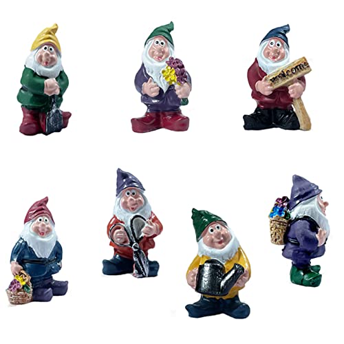 Wetufin 7pcs Miniature Garden Gnomes Mini Gnome Statues Garden Resin Gnome Fairy Garden Accessories Kit Landscape Ornament Set Dwarfs Statue for Gardens Decoration, Christmas Tree, Gift for Kids