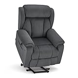 M MCombo 4-Motoren-Fernsehsessel mit Aufstehhilfe Elektrisch, Elektrische Lenden- & Kopfstütze 165°Zero-Gravity Sessel mit Aufstehhilfe, Massage & Heizung 7558 (Dunkelgrau-Stoff)