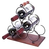 WILLOWDALE Countertop Wine Rack 6 Bottle Wine Storage Holder Stand Metal Tabletop Wine Organizer Rack W/Wood Base for Home Decor, Bar, Wine Cellar, Basement, Cabinet, Pantry