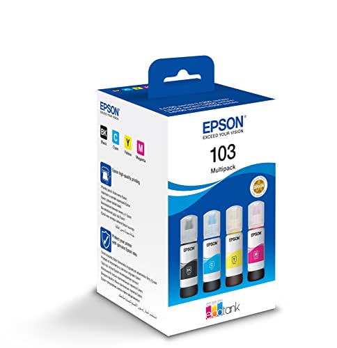 Epson 103 Ink EcoTank 4-colour Multipack Black Magenta Cyan Yellow Large Compatible with L3252 L3251 L3260 L3550 L3560 L5290 L5296 L5590