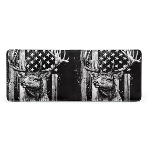 Image of Coldinair Deer USA Flag Leather Wallet for Boys Kids Purse Wallets Waterproof Leather Boys Bifold Wallet Credit Card Cash Id Holder Cool Slim Bifold Small Coin Purses