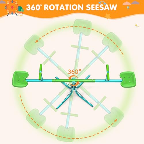 Amictoy Teeter Totter,360lbs Sit and Spin Seesaw,Heavy-Duty 360°Rotating,Kids Outdoor Toys for Ages 3-9 with ASTM Safety Certified - Thumbnail 6