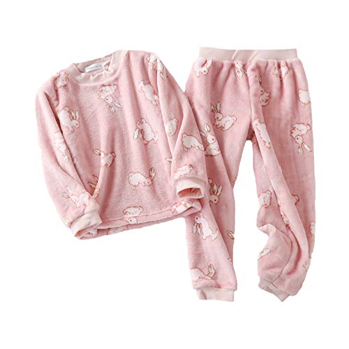 ふわふわ マイクロフリース パジャマ 子供 女の子 キッズ 秋冬 ルームウェア 暖かい 起毛 長袖 上下セット こども 寝間着 可愛くまちゃん 部屋着 (120㎝, ピンク)