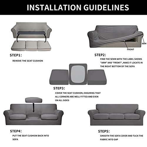 Image of Easy-Going 4 Pieces Stretch Soft Couch Cover for Dogs - Washable Sofa Slipcover for 3 Separate Cushion Couch - Elastic Furniture Protector for Pets, Kids (Sofa, Light Gray, Large) | Sofa Slipcover for Stretch 3 Separate Sectional Cushion Couch - Furniture Protector for Pets, Kids Light Gray