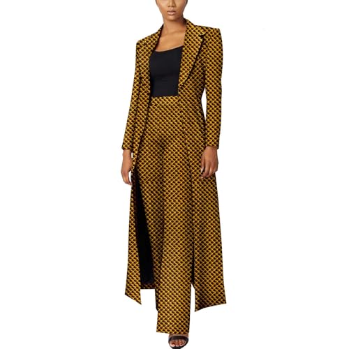 African Women Set 2 Piece Suit Traditional Long Sleeve Jacket Coat and Pants Ankara Print Office Business Causal Wear3