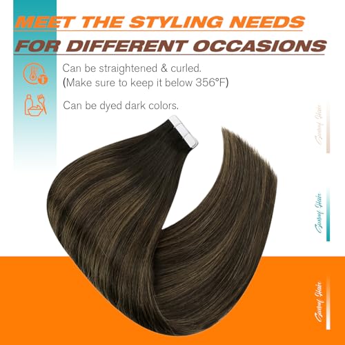 Image of Sunny Hair Brown Tape in Hair Extensions Human Hair Balayage Skin Weft