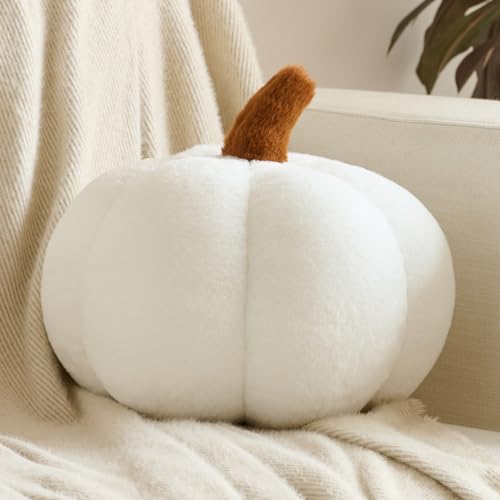 Znhinery Pumpkin Pillows, Halloween Fall Throw Pillow, Pumpkin Shaped Pillow for Couch, Cute Stuffed Pumpkins, Autumn Decorative Cushion (White, 11 Inches)