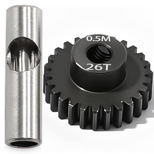 0.5M Pinion Gear 26T Hardened Steel 3.175mm Bore with 2.3mm Adapter, Precision Motor Gear for ARRMA 1/14 Typhon 1/16 Mojave 1/18 Granite, Losi 1/12, 0.5Mod Gear 13T-27T for HOBBYWING Motors