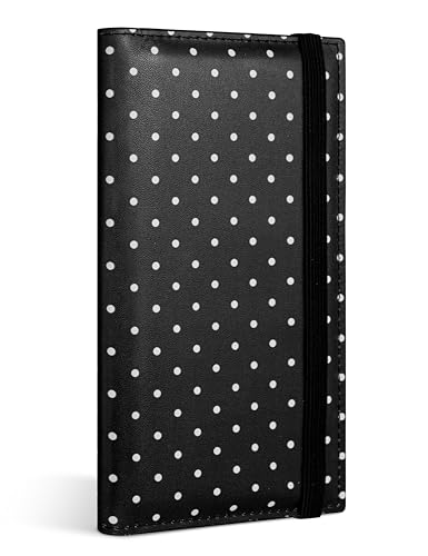 Image of Yarnic Checkbook Cover for Personal Checkbook Holder (Polka Black) | Check Book with Pen Holder & Built-in Clear Plastic Divider for Duplicate Checks