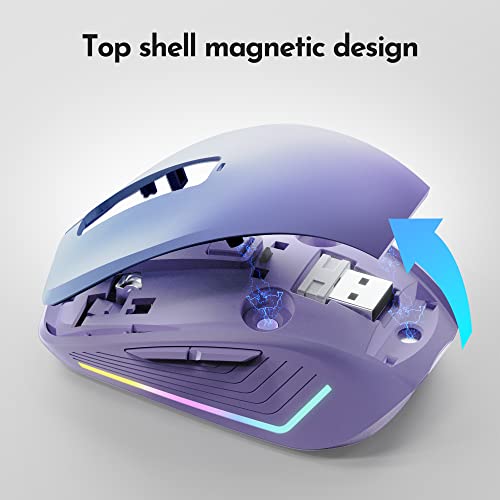 Wireless Mouse,Rgb Bluetooth Mouse,2.4G Slim Rechargeable Computer Mice For Laptop,Usb Cordless Computer Mouse With 6 Buttons,3 Adjustable 1600 Dpi For Macbook Pro/Air,Notebook,Pc,Chromebook - Purple #TOP7