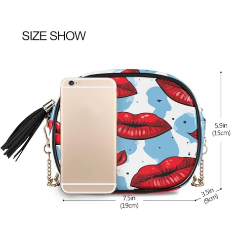 ALAZA Women's Paris Eiffel Tower Red Lips PU Leather Crossbody Bag Shoulder Purse with Tassel3