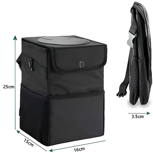 Image of sound-way Car Trash Can with Lid Anti-odors and Storage Pockets, Waterproof Garbage Can, Multipurpose Trash Bin for Car, 100% Leak-Proof Organizer