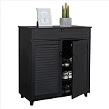 MPOPO Zapatero Zapatero de 4 Niveles for Entrada de casa, Zapatero con 1 cajón, Estante Ajustable, Color Negro Almacenamiento de Zapatos