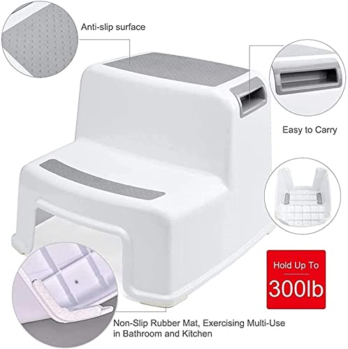 MOMENT 2 Step Stool for Kids Toddler, Two Step Stools Squatty Potty Training Toilet Stool Plastic with Anti-Slip Surface and Bottom for Bathroom Sink 35(L) x32(W) x26(H) cm, BPA Free, White