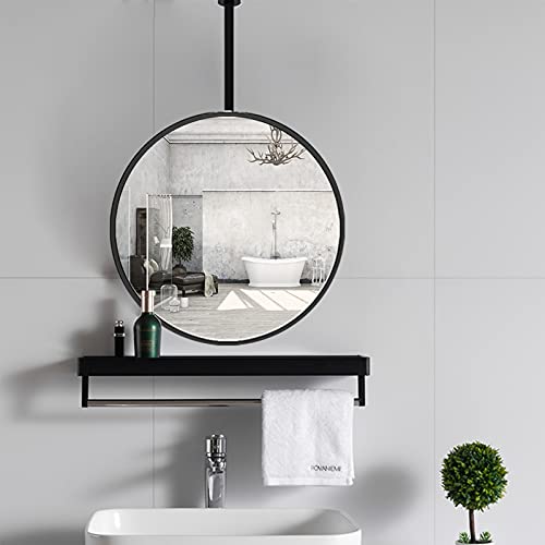 Hallway Creative Decorative Mirror - espejo de baño flotante espejo de tocador de vanidad de pared para hogar o hotel, con espejo de marco de metal negro y techo redondo montado en el techo Mirro Cover
