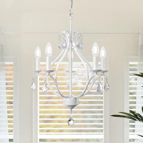 Tochic Matte White Farmhouse Chandeliers Light, 5-Light Classic Candle Ceiling Hanging Light Fixture Modern Pendant Lighting for Kitchen Island, Dining Room, Living Room, 18.74" D