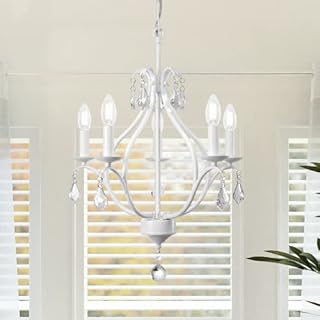 Tochic Matte White Farmhouse Chandeliers Light, 5-Light Classic Candle Ceiling Hanging Light Fixture Modern Pendant Lighting for Kitchen Island, Dining Room, Living Room, 18.74" D