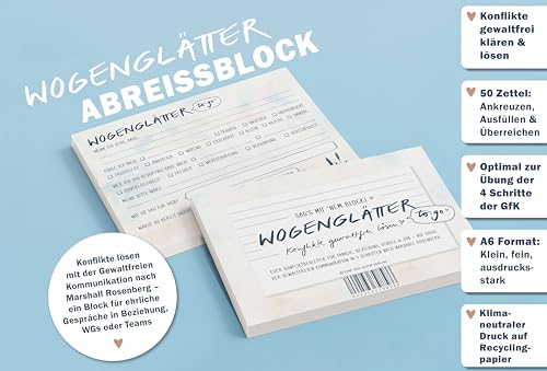 Eine der Guten Briefblock – Wogenglätter to go, A6 Konflikt‑Klärungsblock mit 50 Blatt nach GFK (4 Schritte), Abreißblock für ehrliches Reden, Nähe statt Vorwurf