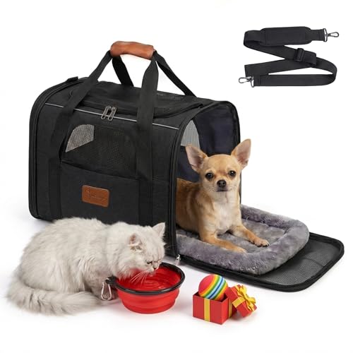 NICEOWL® Transportin Perro Gato Plegable y Reforzado con Cama, Bebedero y Juguete de Regalo | Transporte de Gato Viaje Cómodo y Seguro | Bolsa de Transporte Portátil con Ventilación 360º