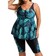 Hanna Nikole Dames Grote Maat Tankini Zwemkleding 2-Delig Badpak Flowy Ruche Tankini-Tops met Zwemshorts, Roze Bloem, 20 Plus