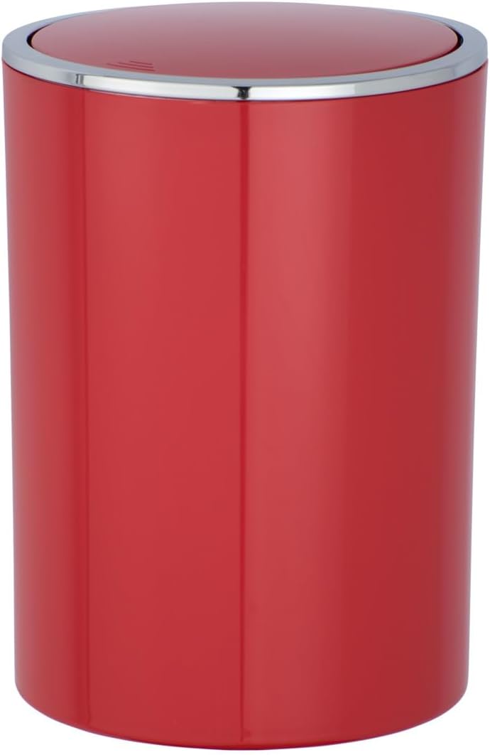 WENKO Inca Trash Can with Lid, Waste Bin with Swing Lid, Small Trash Can, Mini Trash Can, Small Garbage Can, Small Waste Basket, 1.3 Gal, Ø 7.28 x 10.04 in, Black